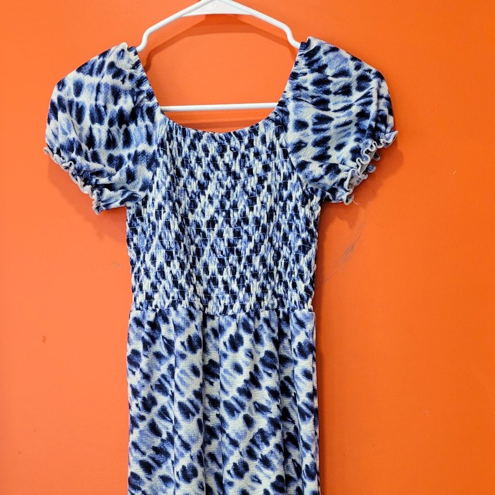 Girl's Blue Print Full Length Jumpsuit- Size Medium
